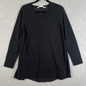 Soft Surroundings Sweater Women Small Black A-Line  Wool Blend Ribbed High Low